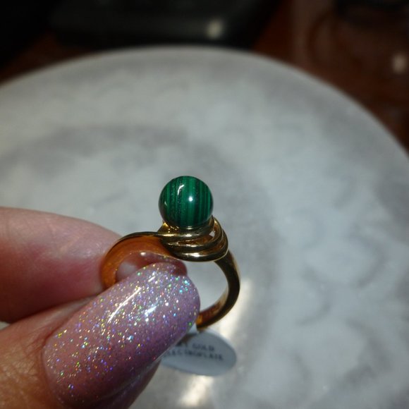 18k Yellow Gold EP Malachite Dolphin Ore Ring - Picture 10 of 11